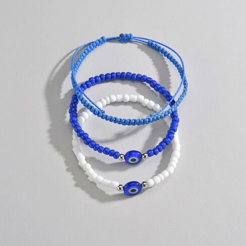 3Pcs Evil Eye Beaded Bracelets for Women Adjustable Stack String Friendship Bracelets Amulet Minimalist Spiritual Protection Jewelry Gifts for Women Best Friend in Saudi Arabia