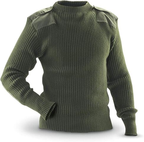 Genuine Issue US Made Wool Commando Sweater, Rib-Knit, Slim Fit, 100% Wool, Epaulets, Olive Drab in Saudi Arabia