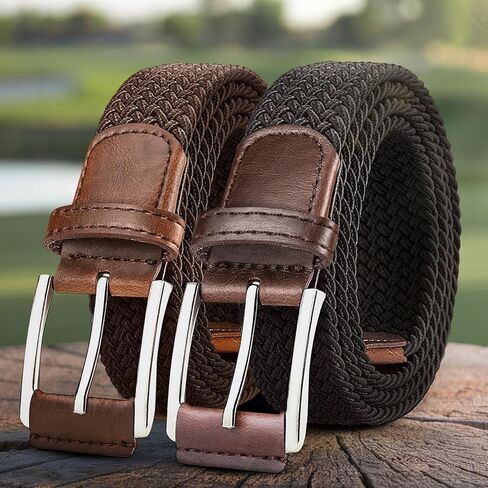 Belt for Men 2Pack,Mens Gift Stretch Braided Web Belt Elastic for Casual Golf Jeans,1 3/8" in Saudi Arabia