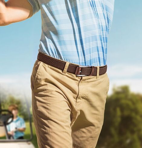 Belt for Men 2Pack,Mens Gift Stretch Braided Web Belt Elastic for Casual Golf Jeans,1 3/8" in Saudi Arabia
