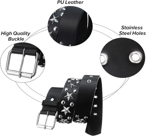 4 Piece Studded Rivet Double Grommet Belt Set - Faux Leather Gothic Goth Black Studded Belt - Punk Style Accessories for Men Women Ideal Gift in Saudi Arabia