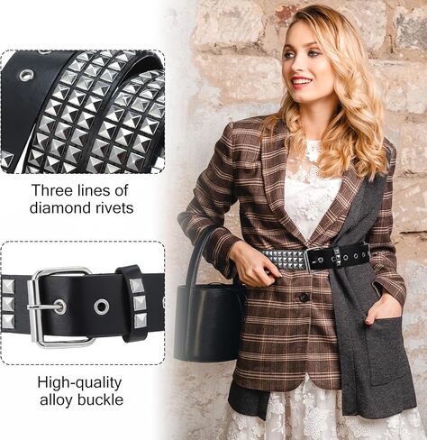 4 Piece Studded Rivet Double Grommet Belt Set - Faux Leather Gothic Goth Black Studded Belt - Punk Style Accessories for Men Women Ideal Gift in Saudi Arabia