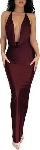 SOLY HUX Women's Tie Backless Halter Dress Cowl Neck Bodycon Maxi Cocktail Party Dresses in Saudi Arabia