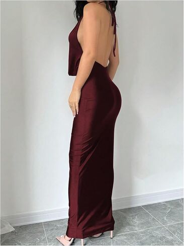 SOLY HUX Women's Tie Backless Halter Dress Cowl Neck Bodycon Maxi Cocktail Party Dresses in Saudi Arabia