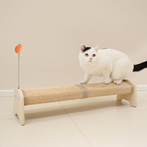 PETKARAY Horizontal Scratching Post, 30" Sisal Cat Scratch Post, Large Cat Scratcher with Spring Toy, Protect Furniture for Indoor Kitten in Kuwait