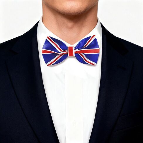 Dtja Elegant Union Jack Men's Pre-Tied Bow Tie Festival Holiday Formal Satin British Flag Bowtie Adjustable Anniversary Party Events in Saudi Arabia