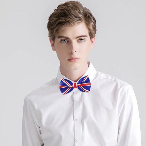 Dtja Elegant Union Jack Men's Pre-Tied Bow Tie Festival Holiday Formal Satin British Flag Bowtie Adjustable Anniversary Party Events in Saudi Arabia