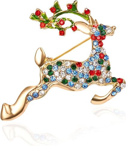 MALOYANVE Christmas Reindeer Brooch Pin for Women Festive Reindeer Brooches with Geometric Shapes Pearl Decor and Colorful Rhinestone Embellishments Ideal for Winter Celebrations Gifts in Saudi Arabia