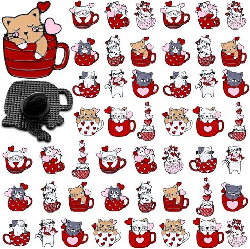 Tondiamo 48pcs هدايا عيد الحب كيتي مع القلب المينا دبابيس دبابيس لطيف عيد الحب دبوس هدايا لمحبي الحيوانات عيد ميلاد لحقائب الظهر الملابس والاكسسوارات حزب تفضل هدية حقيبة الحشو in Saudi Arabia