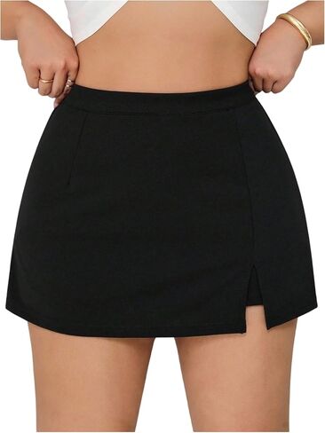 WDIRARA Women's Plus Size High Waisted A Line Skorts Slit Hem Skirt Shorts in Saudi Arabia