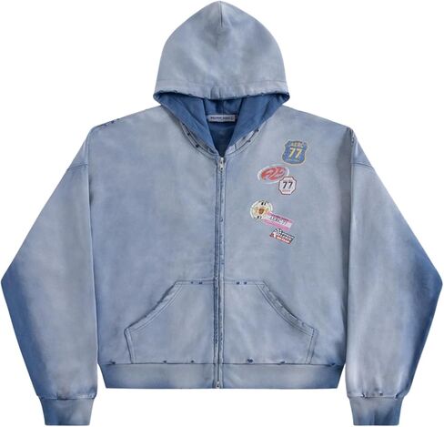 Aelfric Eden Badge Graphic Vintage Acid Wash Zip Up Hoodie Unisex Streetwear Hooded Sweatshirt with Pockets in Saudi Arabia