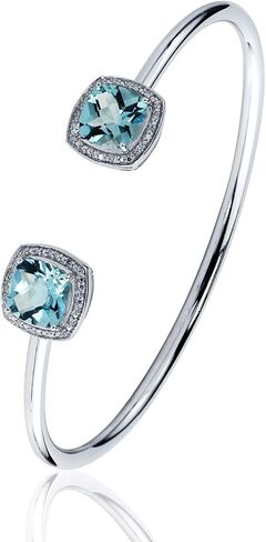 سوار من الفضة الإسترليني Diamond Wish قطع الوسادة من التوباز الأزرق السماوي والهالة الماسية (4.75 قيراط TGW) in Saudi Arabia