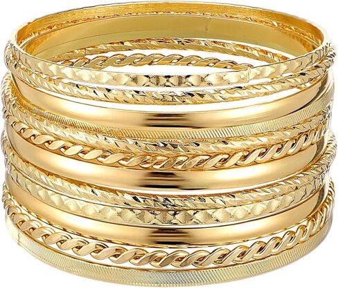 Yolev 12pcs Good Bangles for Women, Boho Stackable Bangle Bracelets, Multi Layer Stackable Gold Stack Bracelets for Women Boho Jewelry Gift Mixed Metal Textured in Saudi Arabia