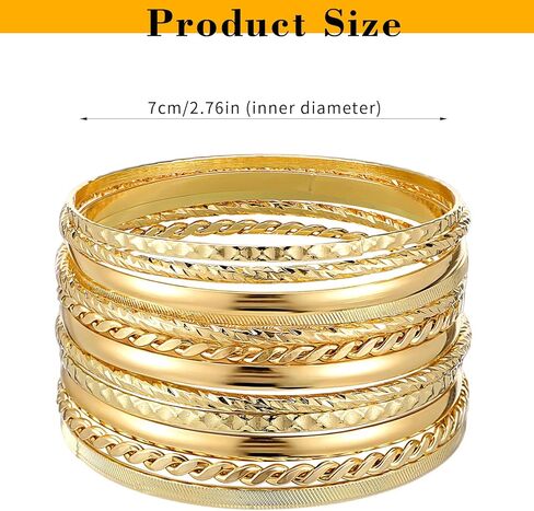 Yolev 12pcs Good Bangles for Women, Boho Stackable Bangle Bracelets, Multi Layer Stackable Gold Stack Bracelets for Women Boho Jewelry Gift Mixed Metal Textured in Saudi Arabia