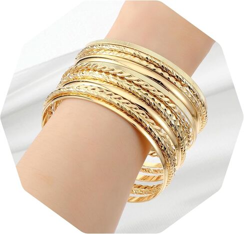 Yolev 12pcs Good Bangles for Women, Boho Stackable Bangle Bracelets, Multi Layer Stackable Gold Stack Bracelets for Women Boho Jewelry Gift Mixed Metal Textured in Saudi Arabia