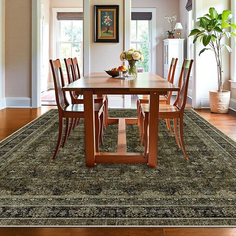 WITSHOCK 5x7 Olive Green Rug for Living Room: Modern Vintage Boho Moody Retro Antique Farmhouse, Non-Slip Low Pile Stain Resistant Brown Rugs for Bedroom Nursery Dining Under Table Lounge in Saudi Arabia