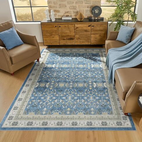 WITSHOCK 5x7 Olive Green Rug for Living Room: Modern Vintage Boho Moody Retro Antique Farmhouse, Non-Slip Low Pile Stain Resistant Brown Rugs for Bedroom Nursery Dining Under Table Lounge in Saudi Arabia