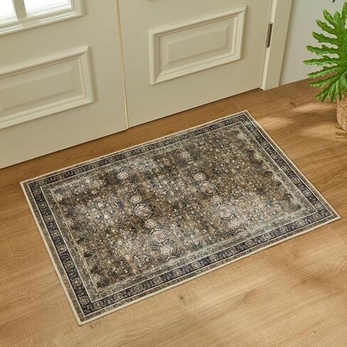 WITSHOCK 5x7 Olive Green Rug for Living Room: Modern Vintage Boho Moody Retro Antique Farmhouse, Non-Slip Low Pile Stain Resistant Brown Rugs for Bedroom Nursery Dining Under Table Lounge in Saudi Arabia