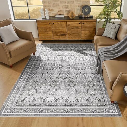 WITSHOCK 5x7 Olive Green Rug for Living Room: Modern Vintage Boho Moody Retro Antique Farmhouse, Non-Slip Low Pile Stain Resistant Brown Rugs for Bedroom Nursery Dining Under Table Lounge in Saudi Arabia