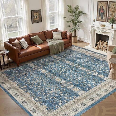 WITSHOCK 5x7 Olive Green Rug for Living Room: Modern Vintage Boho Moody Retro Antique Farmhouse, Non-Slip Low Pile Stain Resistant Brown Rugs for Bedroom Nursery Dining Under Table Lounge in Saudi Arabia