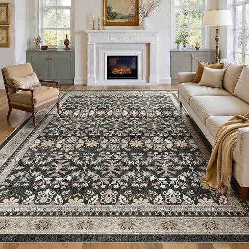WITSHOCK 5x7 Olive Green Rug for Living Room: Modern Vintage Boho Moody Retro Antique Farmhouse, Non-Slip Low Pile Stain Resistant Brown Rugs for Bedroom Nursery Dining Under Table Lounge in Saudi Arabia