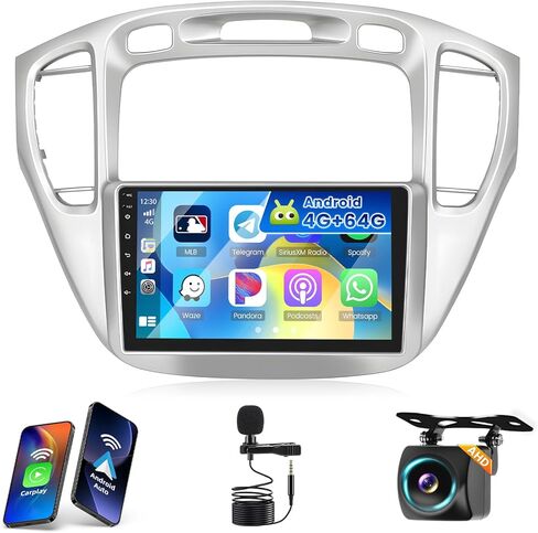 [2+64G] Hikity Android 13 Car Stereo for Toyota Highlander 2000-2007 with Wireless Carplay Android Auto Mirror Link, 9 Inch Touchscreen Radio GPS WiFi Bluetooth FM RDS MIC Backup Camera in Saudi Arabia
