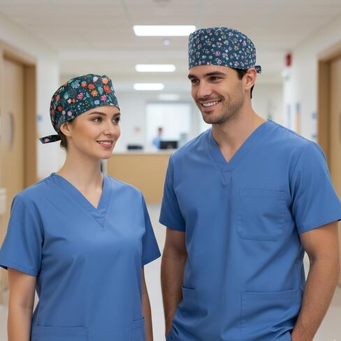 طقم من 2 قبعات ممرضة للنساء، قبعات فرك للنساء، قبعات للرضاعة للنساء مع دانتيل قابل للتعديل، قطن ناعم للعمليات الجراحية لساعات طويلة ونوبات المستشفى باللون الأسود in Kuwait