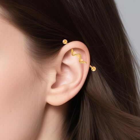 10pcs 14G Industrial Piercing Bar Jewelry, Stainless Steel Gold Industrial Barbell Stud Earrings Cartilage Piercing Earrings Jewellery for Women Men in Saudi Arabia