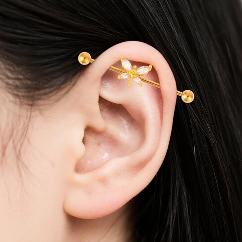 10pcs 14G Industrial Piercing Bar Jewelry, Stainless Steel Gold Industrial Barbell Stud Earrings Cartilage Piercing Earrings Jewellery for Women Men in Saudi Arabia