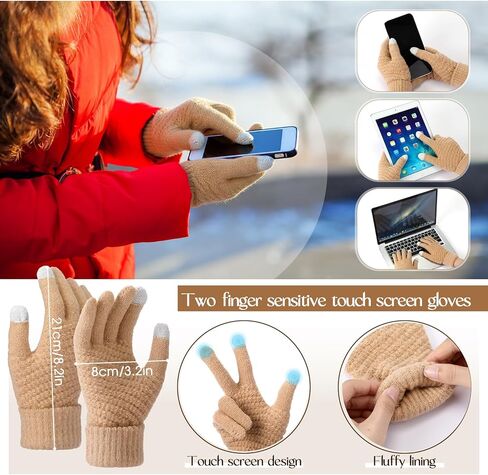 3 pcs Hat Scarf Gloves Set for women winter Hat long plaid scarf touchscreen gloves combination warm sets for gift(Khaki) in Saudi Arabia