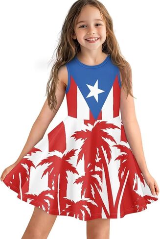 2025 Swing Casual Dress Girls Summer Outfits Patriotic Dresses for Party Beach 3-16T in Saudi Arabia