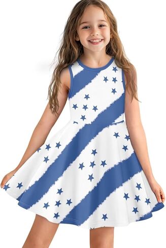 2025 Swing Casual Dress Girls Summer Outfits Patriotic Dresses for Party Beach 3-16T in Saudi Arabia