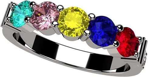 Central Diamond Center Shared Prong w/Sides Mothers Birthstone Ring w/ 1-6 Simulated Gemstones in Sterling Silver, 10K, or 14K Gold in Saudi Arabia