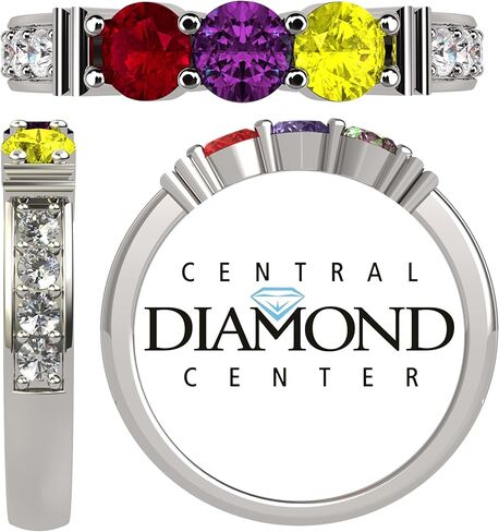 Central Diamond Center Shared Prong w/Sides Mothers Birthstone Ring w/ 1-6 Simulated Gemstones in Sterling Silver, 10K, or 14K Gold in Saudi Arabia