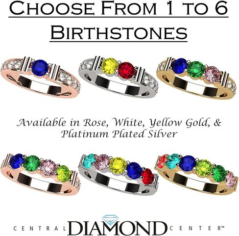 Central Diamond Center Shared Prong w/Sides Mothers Birthstone Ring w/ 1-6 Simulated Gemstones in Sterling Silver, 10K, or 14K Gold in Saudi Arabia