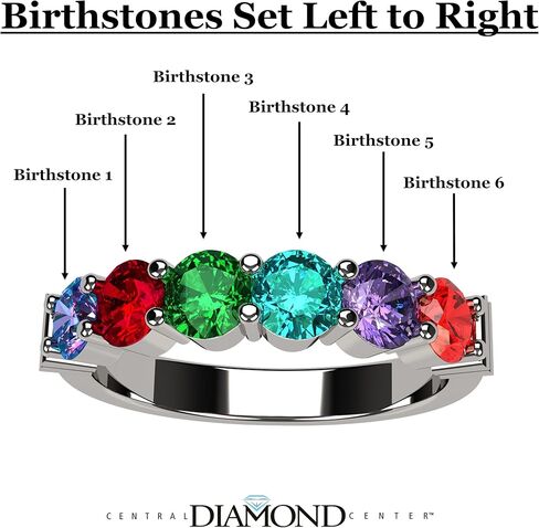 Central Diamond Center Shared Prong w/Sides Mothers Birthstone Ring w/ 1-6 Simulated Gemstones in Sterling Silver, 10K, or 14K Gold in Saudi Arabia
