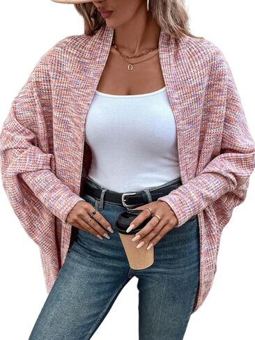 CHICME Cardigan Sweaters for Women Waffle Knit Coat Batwing Long Sleeve Open Front Long Cardigans Outerwear in Saudi Arabia