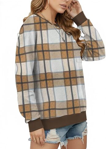 AURUZA Sweatshirt for Women Color Block Crewneck with Chest Pocket Casual Long Sleeve Loose Fit Tops Fall Sweatshirt Fashion in Kuwait