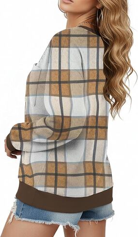 AURUZA Sweatshirt for Women Color Block Crewneck with Chest Pocket Casual Long Sleeve Loose Fit Tops Fall Sweatshirt Fashion in Kuwait