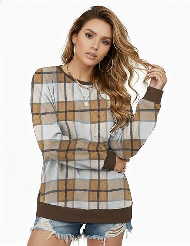 AURUZA Sweatshirt for Women Color Block Crewneck with Chest Pocket Casual Long Sleeve Loose Fit Tops Fall Sweatshirt Fashion in Kuwait