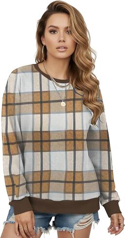 AURUZA Sweatshirt for Women Color Block Crewneck with Chest Pocket Casual Long Sleeve Loose Fit Tops Fall Sweatshirt Fashion in Kuwait