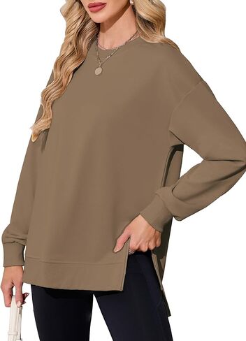 Women's Sweatshirt Long Sleeve Oversized Pullover Hoodies Fall Clothes with Zipper Slit, S-XL in Saudi Arabia