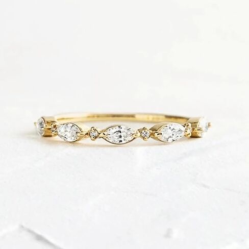 Graceful Golden Color Shiny Cubic Zirconia Rings for Women Wedding Band Jewelry in Saudi Arabia
