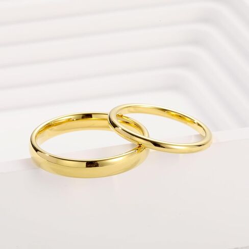 عصابات زفاف Vakki Gold Tungsten للرجال والنساء 2/4/6/8 مم مطلية بالذهب عيار 14 قيراط رفيعة قابلة للتكديس وقابلة للتكديس خواتم وعد الخطوبة ذات لمسة نهائية مصقولة عالية ومريحة تناسب مقاس 5-12 in Kuwait