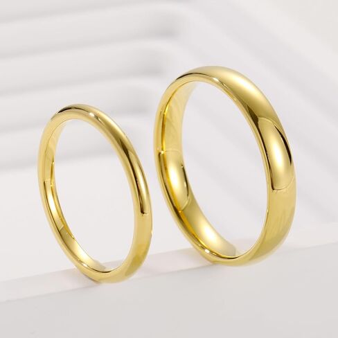 عصابات زفاف Vakki Gold Tungsten للرجال والنساء 2/4/6/8 مم مطلية بالذهب عيار 14 قيراط رفيعة قابلة للتكديس وقابلة للتكديس خواتم وعد الخطوبة ذات لمسة نهائية مصقولة عالية ومريحة تناسب مقاس 5-12 in Kuwait