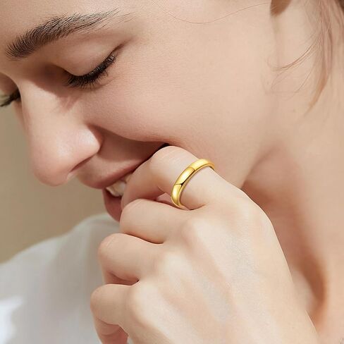 عصابات زفاف Vakki Gold Tungsten للرجال والنساء 2/4/6/8 مم مطلية بالذهب عيار 14 قيراط رفيعة قابلة للتكديس وقابلة للتكديس خواتم وعد الخطوبة ذات لمسة نهائية مصقولة عالية ومريحة تناسب مقاس 5-12 in Kuwait