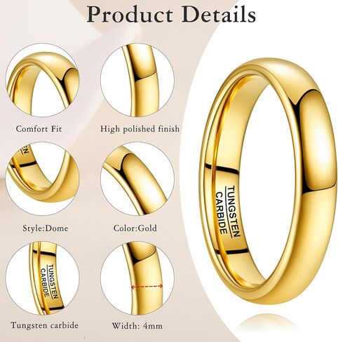 عصابات زفاف Vakki Gold Tungsten للرجال والنساء 2/4/6/8 مم مطلية بالذهب عيار 14 قيراط رفيعة قابلة للتكديس وقابلة للتكديس خواتم وعد الخطوبة ذات لمسة نهائية مصقولة عالية ومريحة تناسب مقاس 5-12 in Kuwait