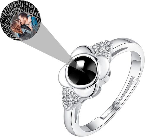 خاتم من الفضة الإسترليني عيار 925 مخصص لصور الزفاف وذاكرة الزفاف وخواتم عرض رومانسية للنساء وهدايا الأصدقاء (للنساء، يمكن تغيير حجمه) in Kuwait