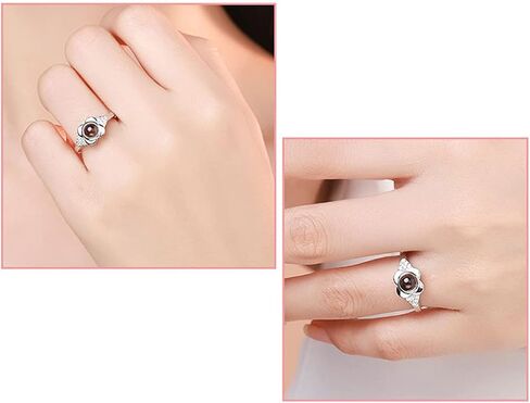 خاتم من الفضة الإسترليني عيار 925 مخصص لصور الزفاف وذاكرة الزفاف وخواتم عرض رومانسية للنساء وهدايا الأصدقاء (للنساء، يمكن تغيير حجمه) in Kuwait