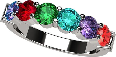 Central Diamond Center Shared Prong w/Sides Mothers Birthstone Ring w/ 1-6 Simulated Gemstones in Sterling Silver, 10K, or 14K Gold in Saudi Arabia